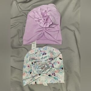 Bundles 2pk Baby hats, Purple & Multi- floral adorned with match rosettes. NWOT